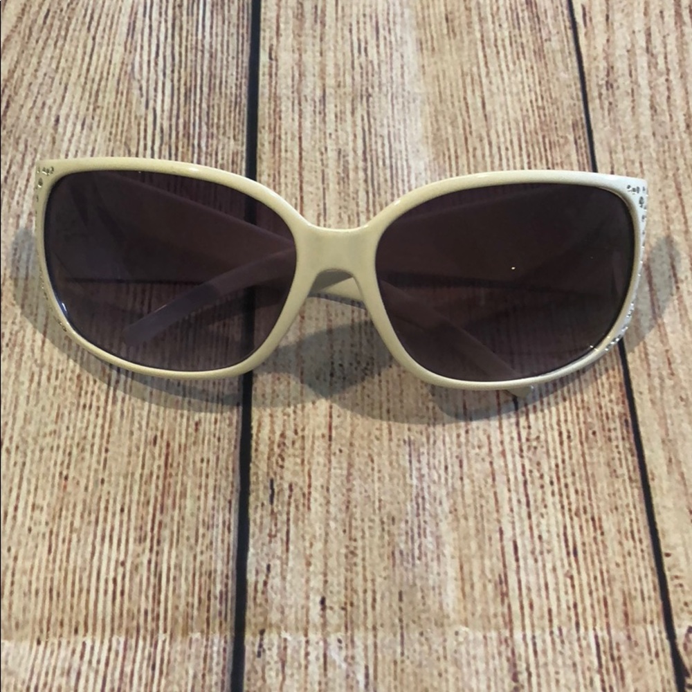 White 90s Small Sunglasses with Rhinestones